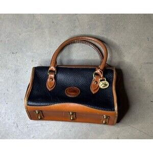 Vintage Dooney & Bourke All - Weather Satchel Handbag In Black With Cognac Tan